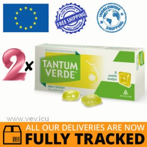 2 x TANTUM VERDE 3 MG, LEMON FLAVOR, 20 LOZENGES — MADE IN ITALY — FREE SHIPPING