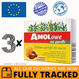 3 x AMOLOWE FOR THROAT HERBAL LOZENGES WITH HONEY AND VITAMIN C 16 PCS — MADE IN JAPAN — FREE SHIPPING