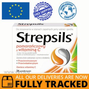 STREPSILS ORANGE WITH VITAMIN C FOR A SORE THROAT 24 LOZENGES — MADE IN GREAT BRITAIN — FREE SHIPPING