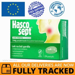 Hascosept 3 mg, mint flavor, 24 lozenges— Made in Poland — Free Delivery