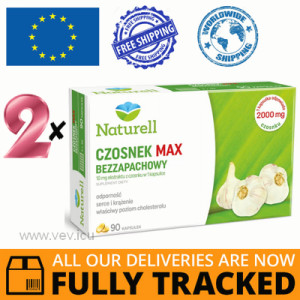 2 x NATURELL GARLIC MAX UNSCENTED 90 CAPS - MADE IN POLAND - FREE SHIPPING 