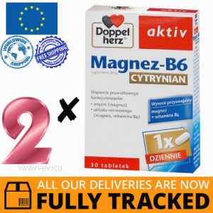 2 x DOPPELHERZ AKTIV MAGNESIUM-B6 CITRATE 30 TABS — MADE IN GERMANY — FREE SHIPPING