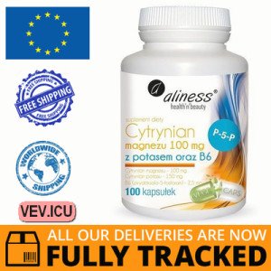 Aliness Magnesium Citrate with Potassium + B6, 100 capsules — Made in Poland — Free Delivery