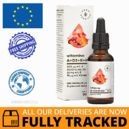 AURA HERBALS VITAMIN A + D3 + E + K2MK7, DROPS 30 ML - MADE IN POLAND - FREE SHIPPING 