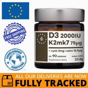 VITAMIN D3 2000IU + K2 MKK7 + ZINC + SELENIUM 90 TABS - MADE IN POLAND - FREE SHIPPING