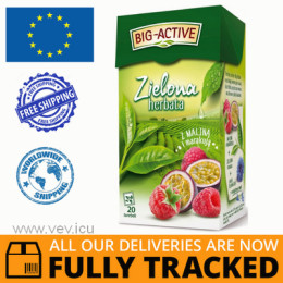 BIG- ACTIVE GREEN TEA WITH RASPBERRY 20 SACHETS - MADE IN POLAND - FREE SHIPPING