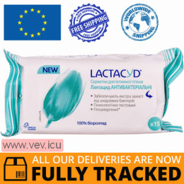 Lactacyd Antibacterial wipes for intimate hygiene 15 pcs — Made in Belgium — Free Delivery