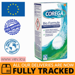 Corega Tabs Bio Formula, denture cleaning tablets, 136 tablets — Made in Poland — Free Delivery