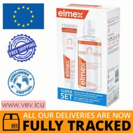 Elmex Anti-Caries Set, mouthwash, 400 ml + toothpaste, 75 ml — Made in Poland — Free Delivery